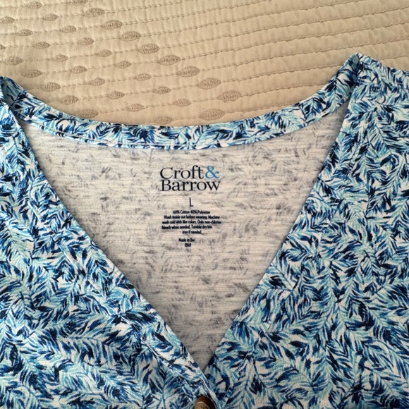 Croft & Barrow Blue Elbow Sleeve Utility Henley Top - Picture 6 of 7